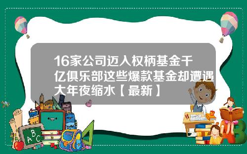 16家公司迈入权柄基金千亿俱乐部这些爆款基金却遭遇大年夜缩水【最新】