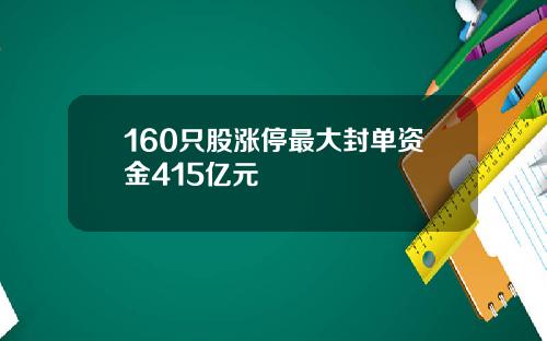 160只股涨停最大封单资金415亿元