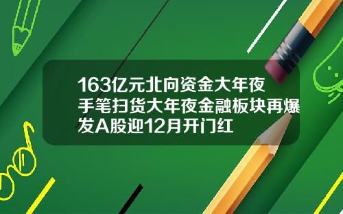 163亿元北向资金大年夜手笔扫货大年夜金融板块再爆发A股迎12月开门红