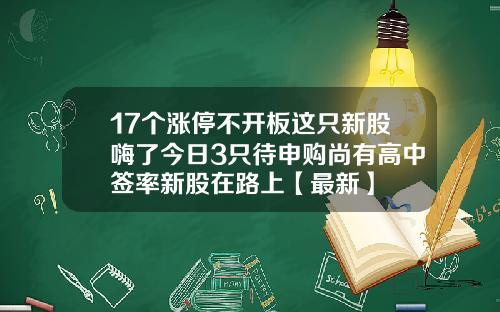 17个涨停不开板这只新股嗨了今日3只待申购尚有高中签率新股在路上【最新】