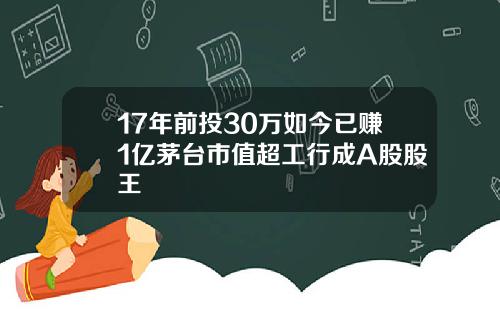 17年前投30万如今已赚1亿茅台市值超工行成A股股王