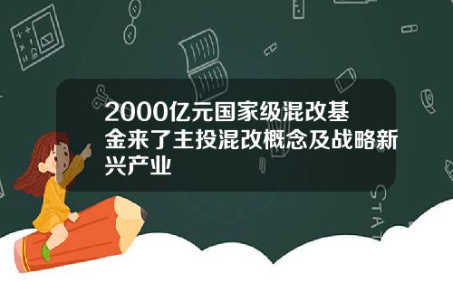 2000亿元国家级混改基金来了主投混改概念及战略新兴产业