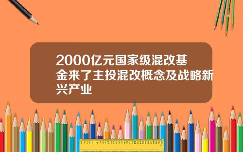 2000亿元国家级混改基金来了主投混改概念及战略新兴产业