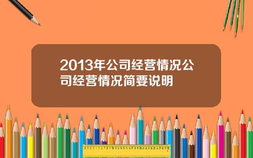 2013年公司经营情况公司经营情况简要说明