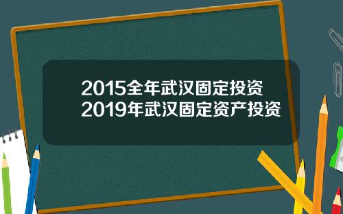 2015全年武汉固定投资2019年武汉固定资产投资
