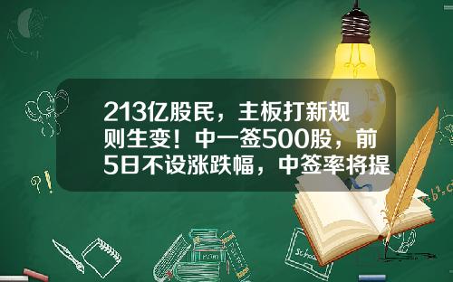 213亿股民，主板打新规则生变！中一签500股，前5日不设涨跌幅，中签率将提高？沪市市值可以打新多少只新股【前列康】