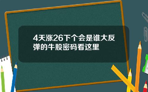 4天涨26下个会是谁大反弹的牛股密码看这里