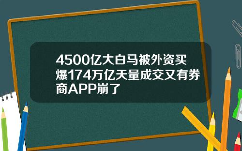 4500亿大白马被外资买爆174万亿天量成交又有券商APP崩了