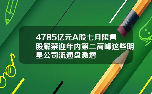 4785亿元A股七月限售股解禁迎年内第二高峰这些明星公司流通盘激增