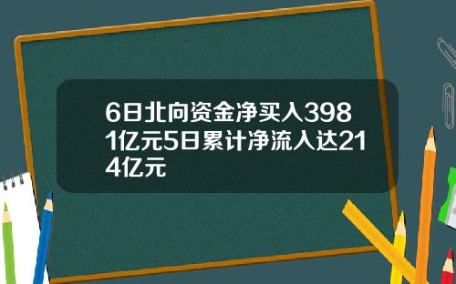 6日北向资金净买入3981亿元5日累计净流入达214亿元
