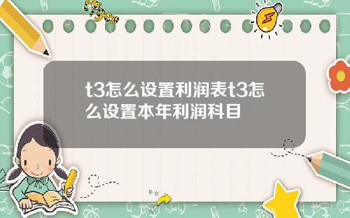 t3怎么设置利润表t3怎么设置本年利润科目