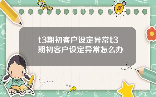 t3期初客户设定异常t3期初客户设定异常怎么办
