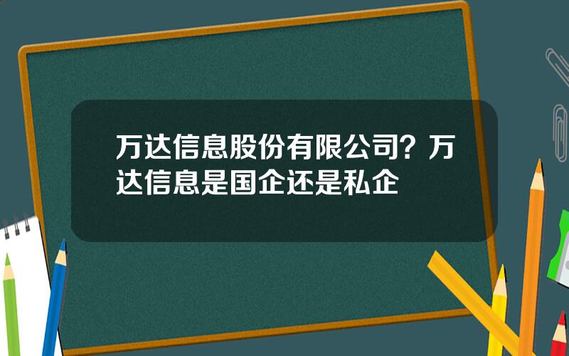 万达信息股份有限公司？万达信息是国企还是私企