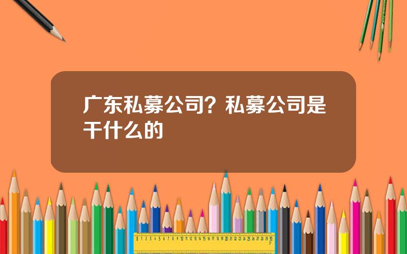 广东私募公司？私募公司是干什么的